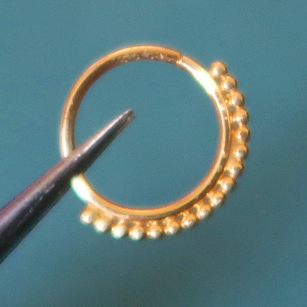 14K Gold Beaded Daith Septum Seamless Hoop Ring 16g 7/16"